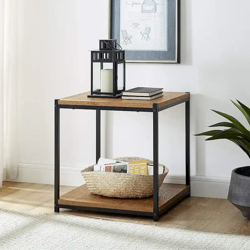 Table d'appoint haute avec étagère de rangement, table d'appoint étroite, table de chevet pour salon et chambre à coucher