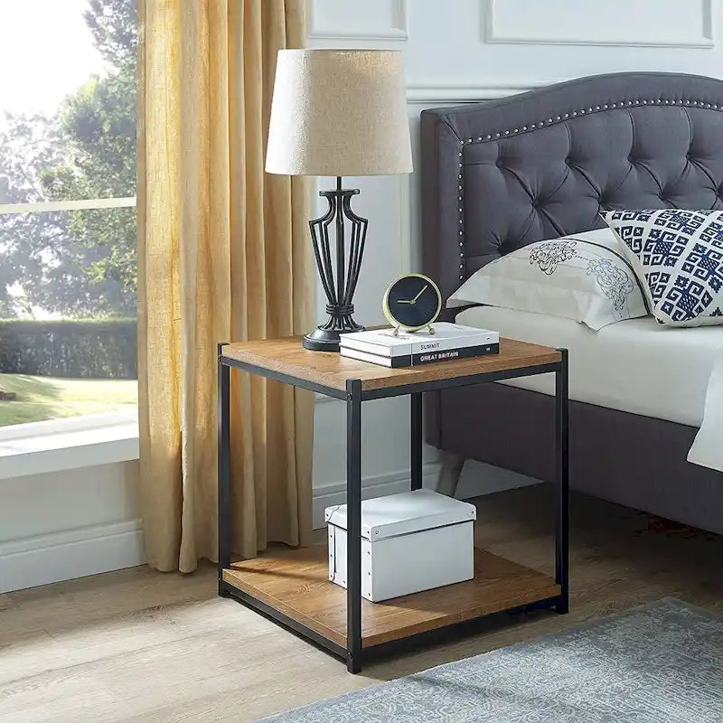 Table d'appoint haute avec étagère de rangement, table d'appoint étroite, table de chevet pour salon et chambre à coucher