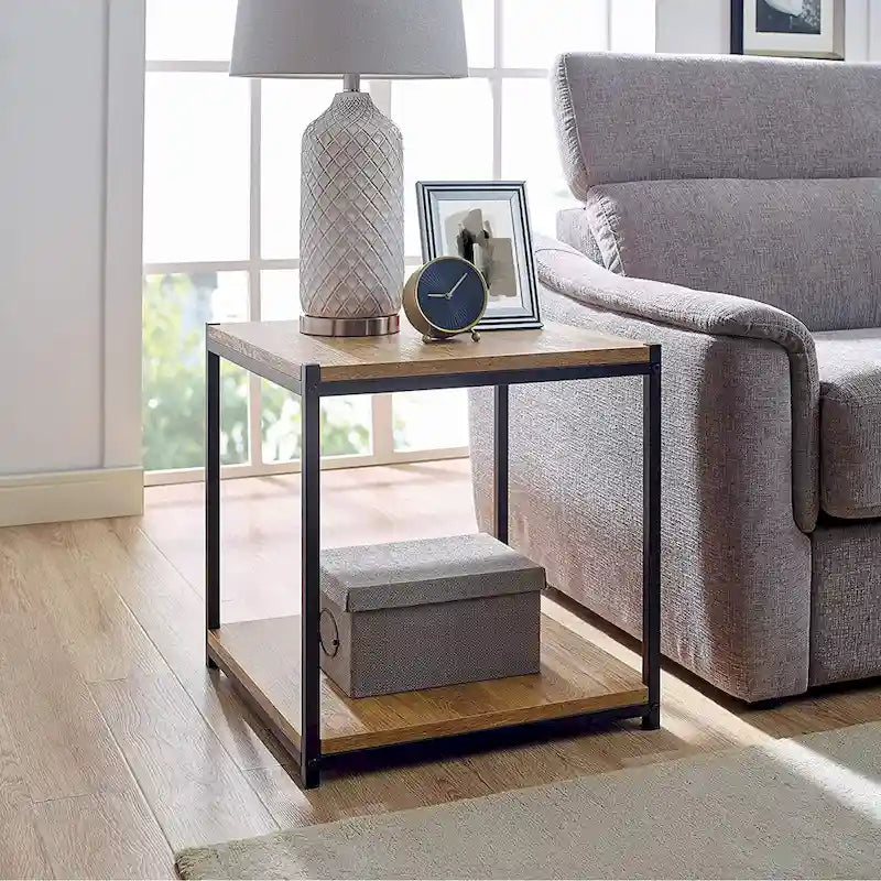 Table d'appoint haute avec étagère de rangement, table d'appoint étroite, table de chevet pour salon et chambre à coucher