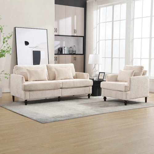 HOMEFUN Chenille Upholstered Wood Frame Loveseat with Armchair for Living Room