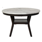 Table à manger ronde 47", plateau en faux marbre, blanc et marron, style moderne, 4 places, cuisine et salle à manger