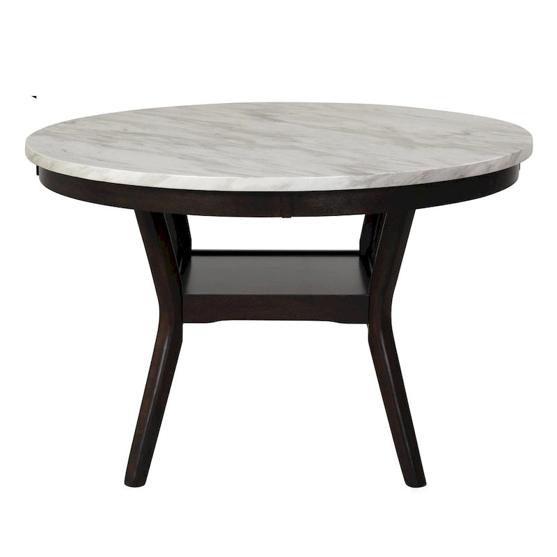 Table à manger ronde 47", plateau en faux marbre, blanc et marron, style moderne, 4 places, cuisine et salle à manger
