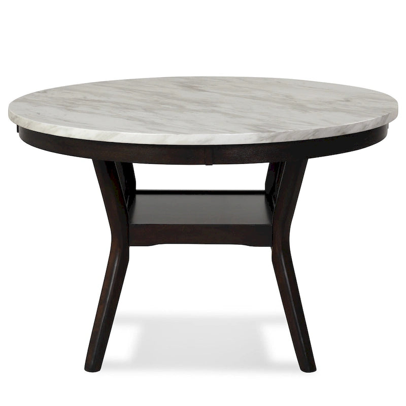 Table à manger ronde 47", plateau en faux marbre, blanc et marron, style moderne, 4 places, cuisine et salle à manger