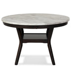 Table à manger ronde 47", plateau en faux marbre, blanc et marron, style moderne, 4 places, cuisine et salle à manger