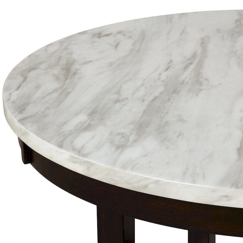 Table à manger ronde 47", plateau en faux marbre, blanc et marron, style moderne, 4 places, cuisine et salle à manger