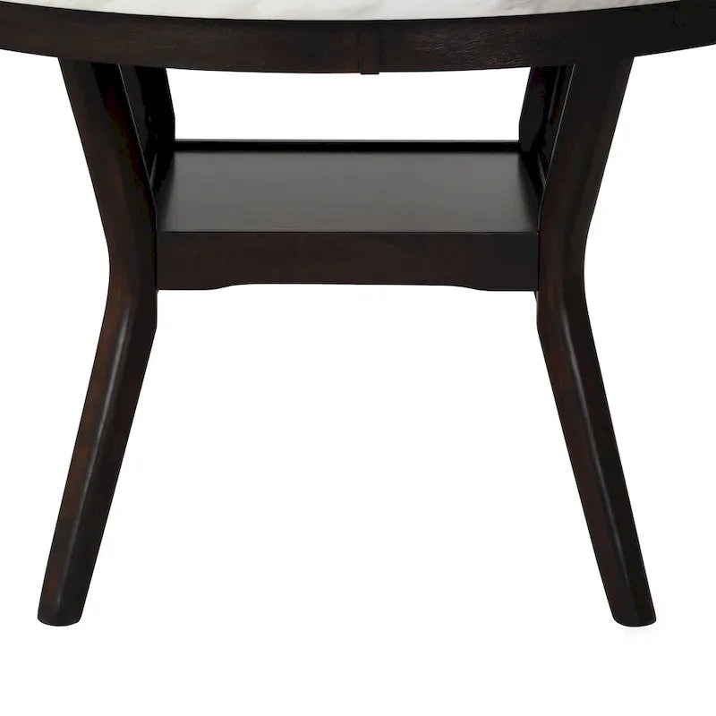 Table à manger ronde 47", plateau en faux marbre, blanc et marron, style moderne, 4 places, cuisine et salle à manger