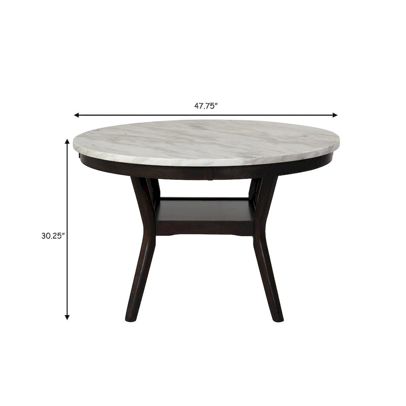 Table à manger ronde 47", plateau en faux marbre, blanc et marron, style moderne, 4 places, cuisine et salle à manger