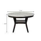 Table à manger ronde 47", plateau en faux marbre, blanc et marron, style moderne, 4 places, cuisine et salle à manger
