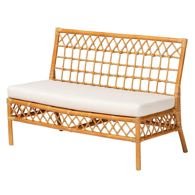 Banc de salle à manger Bohème 48", rotin naturel, coussin en mousse amovible, dossier ajouré, intérieur et semi-extérieur