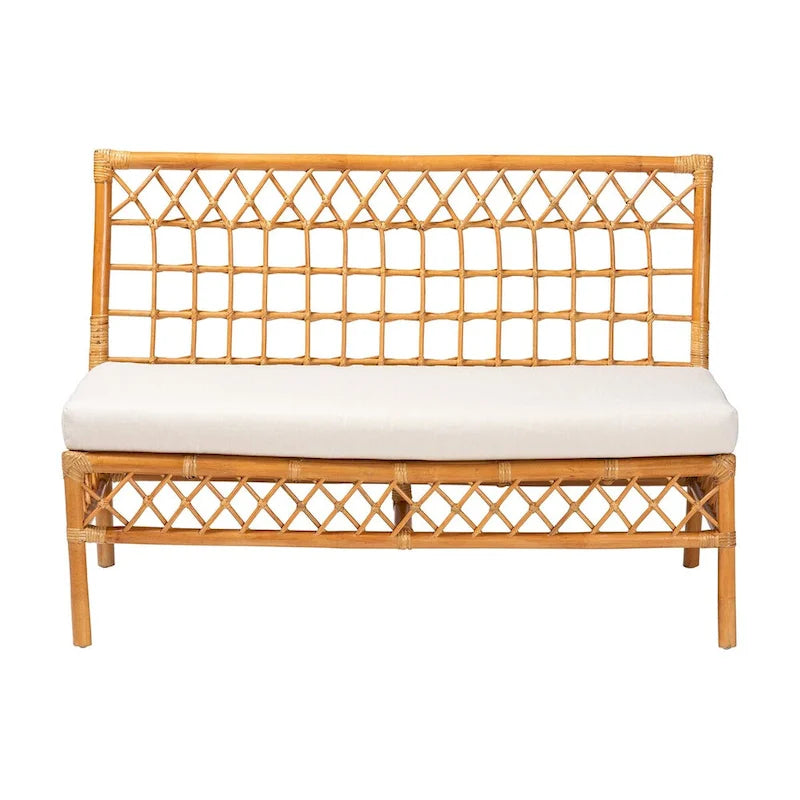 Banc de salle à manger Bohème 48", rotin naturel, coussin en mousse amovible, dossier ajouré, intérieur et semi-extérieur