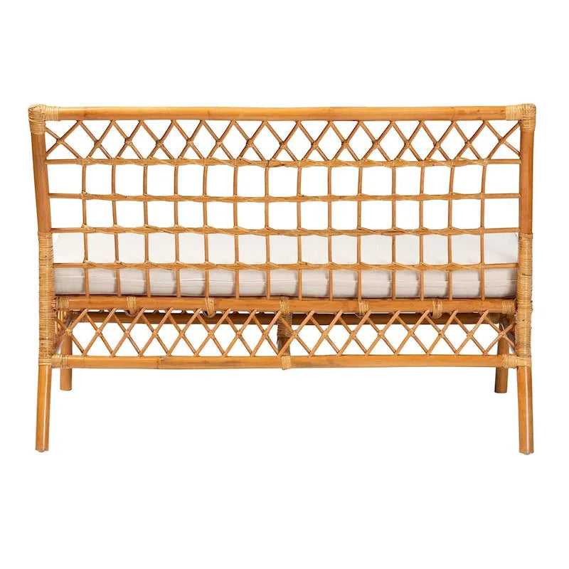 Banc de salle à manger Bohème 48", rotin naturel, coussin en mousse amovible, dossier ajouré, intérieur et semi-extérieur
