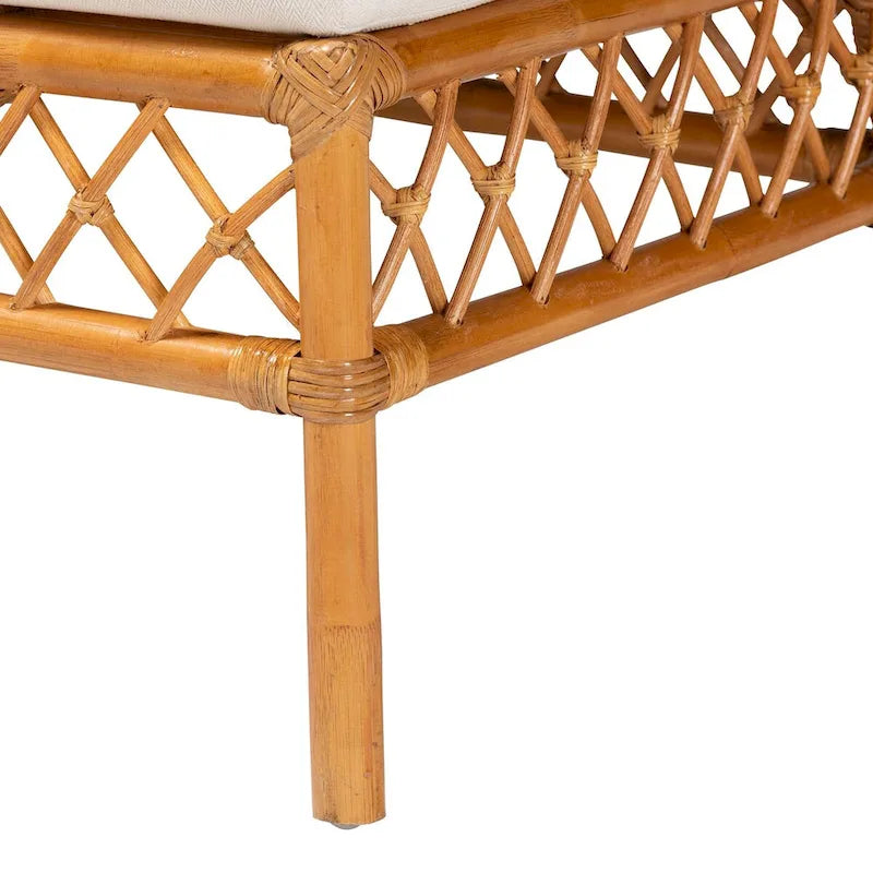 Banc de salle à manger Bohème 48", rotin naturel, coussin en mousse amovible, dossier ajouré, intérieur et semi-extérieur