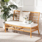 Banc de salle à manger Bohème 48", rotin naturel, coussin en mousse amovible, dossier ajouré, intérieur et semi-extérieur