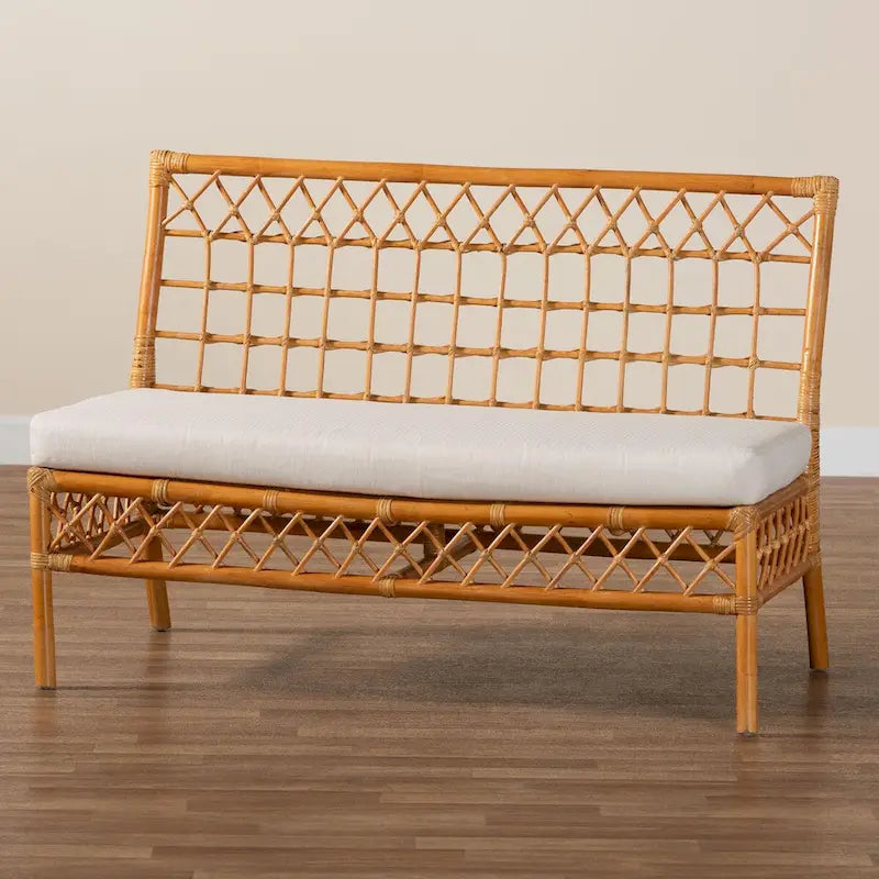 Banc de salle à manger Bohème 48", rotin naturel, coussin en mousse amovible, dossier ajouré, intérieur et semi-extérieur