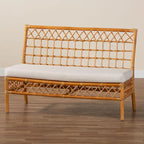 Banc de salle à manger Bohème 48", rotin naturel, coussin en mousse amovible, dossier ajouré, intérieur et semi-extérieur