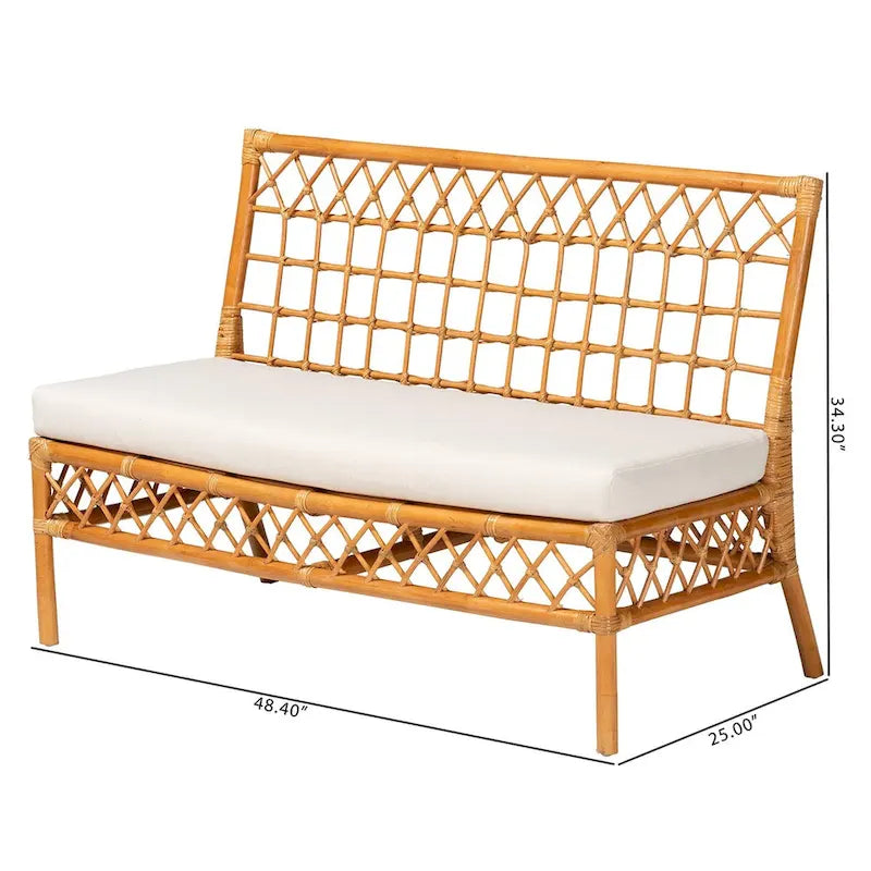 Banc de salle à manger Bohème 48", rotin naturel, coussin en mousse amovible, dossier ajouré, intérieur et semi-extérieur