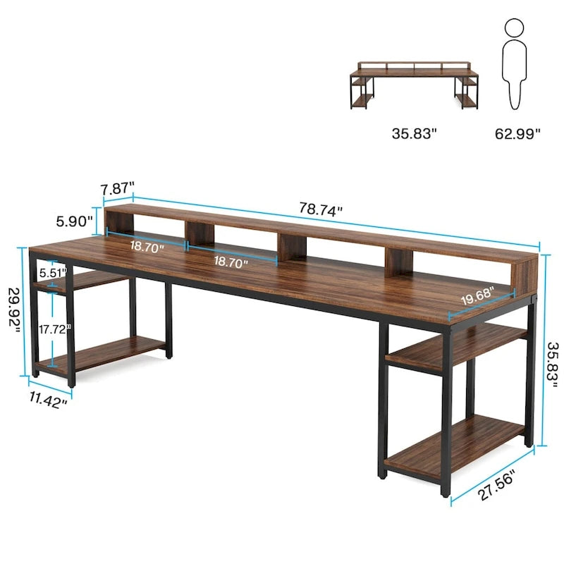Bureau double de 199,9 cm de long, bureau d'ordinateur double pour le bureau à domicile