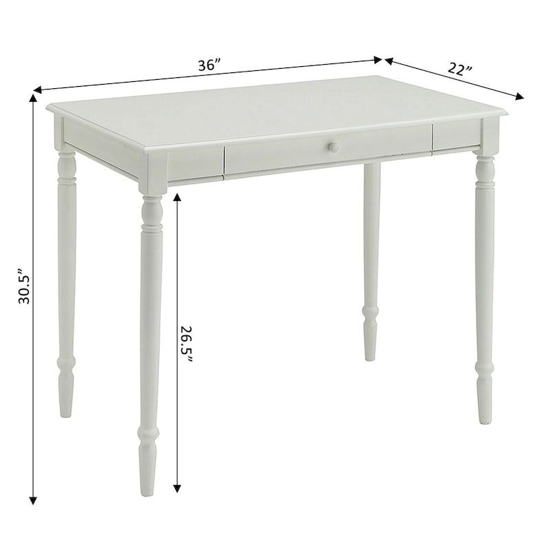 Bureau à 1 tiroir, style campagne française, bureau compact pour la maison, finition blanche