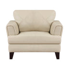 Fauteuil d'appoint 38", cuir pleine fleur crème, ressorts ensachés, coutures géométriques, pieds espresso en bois massif