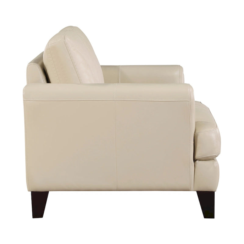 Fauteuil d'appoint 38", cuir pleine fleur crème, ressorts ensachés, coutures géométriques, pieds espresso en bois massif