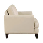 Fauteuil d'appoint 38", cuir pleine fleur crème, ressorts ensachés, coutures géométriques, pieds espresso en bois massif