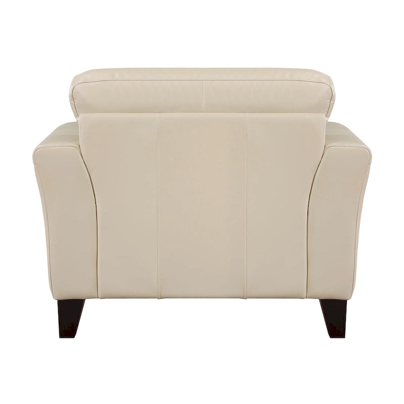 Fauteuil d'appoint 38", cuir pleine fleur crème, ressorts ensachés, coutures géométriques, pieds espresso en bois massif