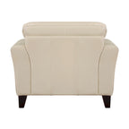Fauteuil d'appoint 38", cuir pleine fleur crème, ressorts ensachés, coutures géométriques, pieds espresso en bois massif