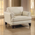 Fauteuil d'appoint 38", cuir pleine fleur crème, ressorts ensachés, coutures géométriques, pieds espresso en bois massif
