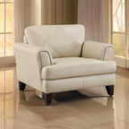 Fauteuil d'appoint 38", cuir pleine fleur crème, ressorts ensachés, coutures géométriques, pieds espresso en bois massif