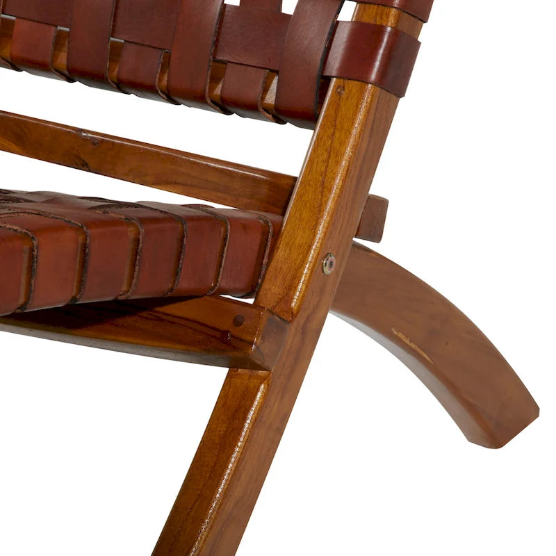Fauteuil d'appoint pliant, assise en cuir tressé, structure en bois massif marron, noir ou marron, utilisation intérieure