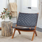 Fauteuil d'appoint pliant, assise en cuir tressé, structure en bois massif marron, noir ou marron, utilisation intérieure