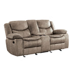 Causeuse inclinable double manuelle de 79 po avec console, en microfibre marron, pour salon