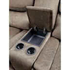 Causeuse inclinable double manuelle de 79 po avec console, en microfibre marron, pour salon