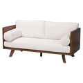 Canapé trois places Mid-Century Modern en tissu bouclé, pieds en bois massif, pour salon