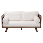Canapé trois places Mid-Century Modern en tissu bouclé, pieds en bois massif, pour salon