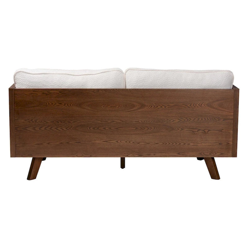 Canapé trois places Mid-Century Modern en tissu bouclé, pieds en bois massif, pour salon