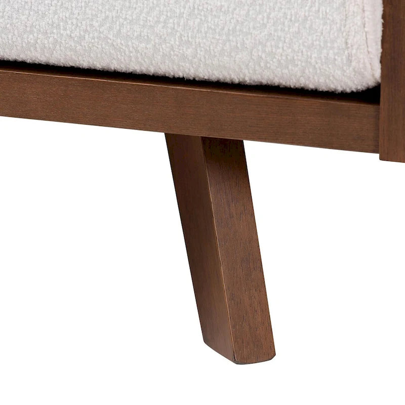 Canapé trois places Mid-Century Modern en tissu bouclé, pieds en bois massif, pour salon