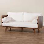 Canapé trois places Mid-Century Modern en tissu bouclé, pieds en bois massif, pour salon