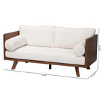 Canapé trois places Mid-Century Modern en tissu bouclé, pieds en bois massif, pour salon