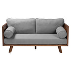 Canapé trois places Mid-Century Modern en tissu bouclé, pieds en bois massif, pour salon