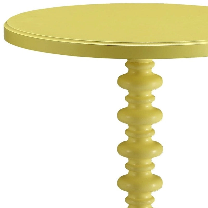 Guéridon rond de 22 po en bois sur pied, finition jaune, table d'appoint, salon et chambre à coucher