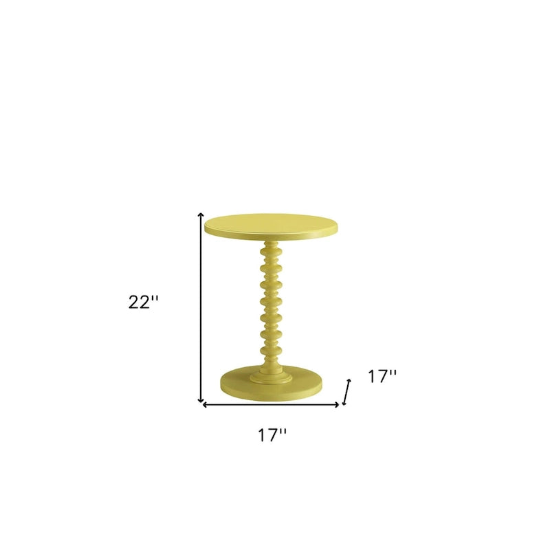 Guéridon rond de 22 po en bois sur pied, finition jaune, table d'appoint, salon et chambre à coucher