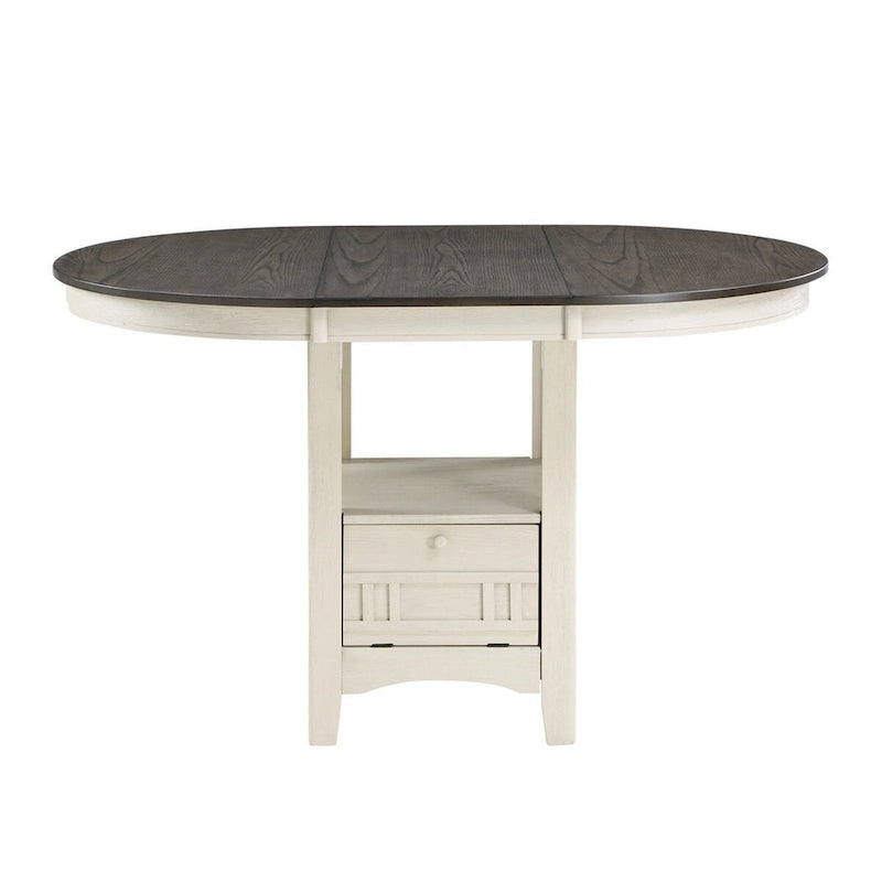 Table à hauteur de comptoir extensible 42-60", blanc antique et marron, salle à manger et cuisine