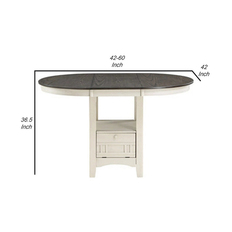Table à hauteur de comptoir extensible 42-60", blanc antique et marron, salle à manger et cuisine