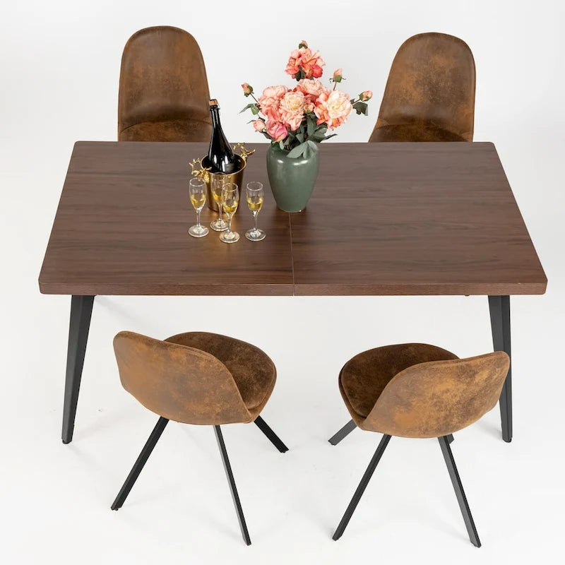 Table à manger rectangulaire de 160 cm, Plateau en bois, Pieds en métal noir, 4 à 6 places, Style industriel moderne