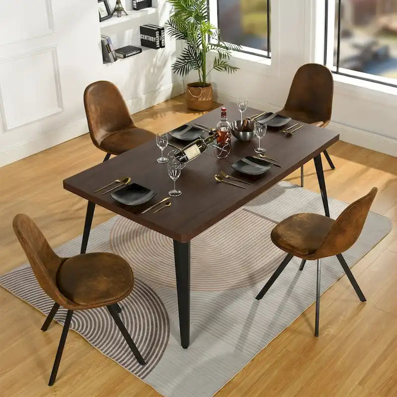 Table à manger rectangulaire de 160 cm, Plateau en bois, Pieds en métal noir, 4 à 6 places, Style industriel moderne