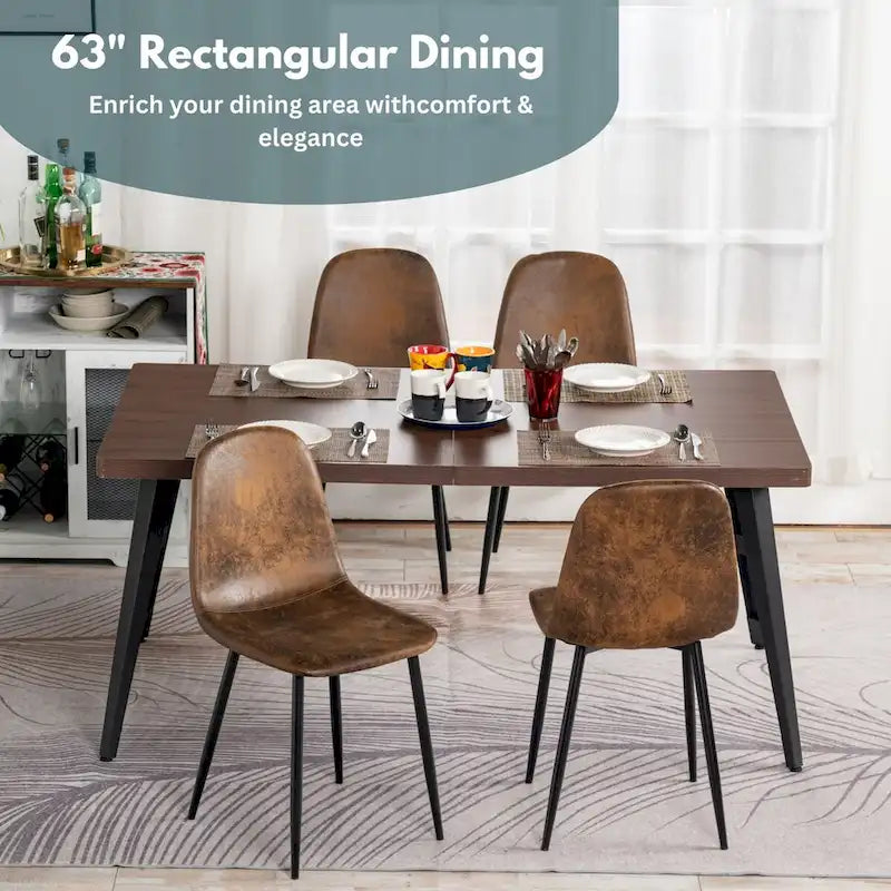 Table à manger rectangulaire de 160 cm, Plateau en bois, Pieds en métal noir, 4 à 6 places, Style industriel moderne