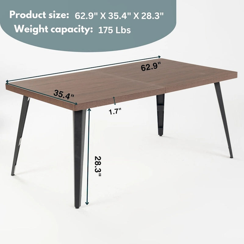Table à manger rectangulaire de 160 cm, Plateau en bois, Pieds en métal noir, 4 à 6 places, Style industriel moderne