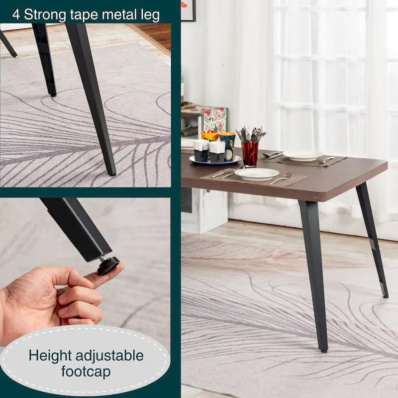 Table à manger rectangulaire de 160 cm, Plateau en bois, Pieds en métal noir, 4 à 6 places, Style industriel moderne