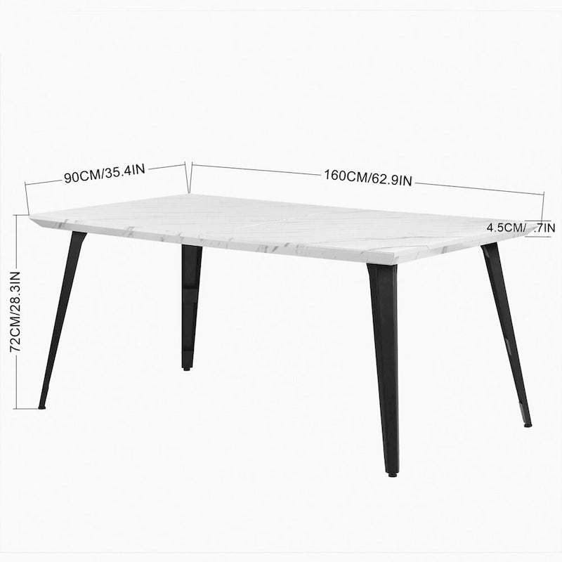 Table à manger rectangulaire de 160 cm, Plateau en bois, Pieds en métal noir, 4 à 6 places, Style industriel moderne